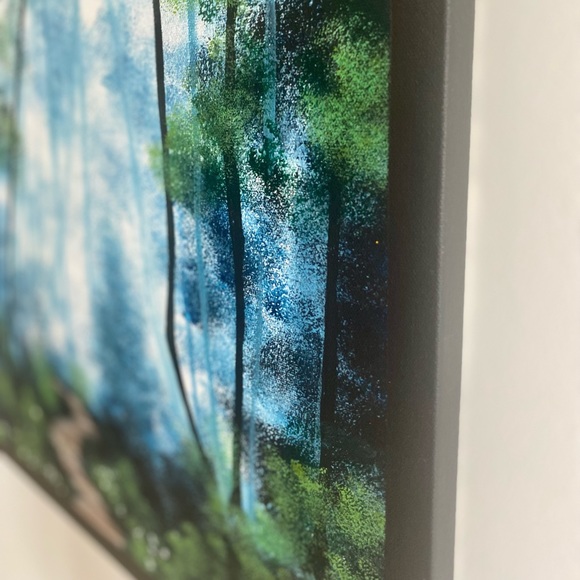 Misty blue green forest path painting - Picture 3 of 5